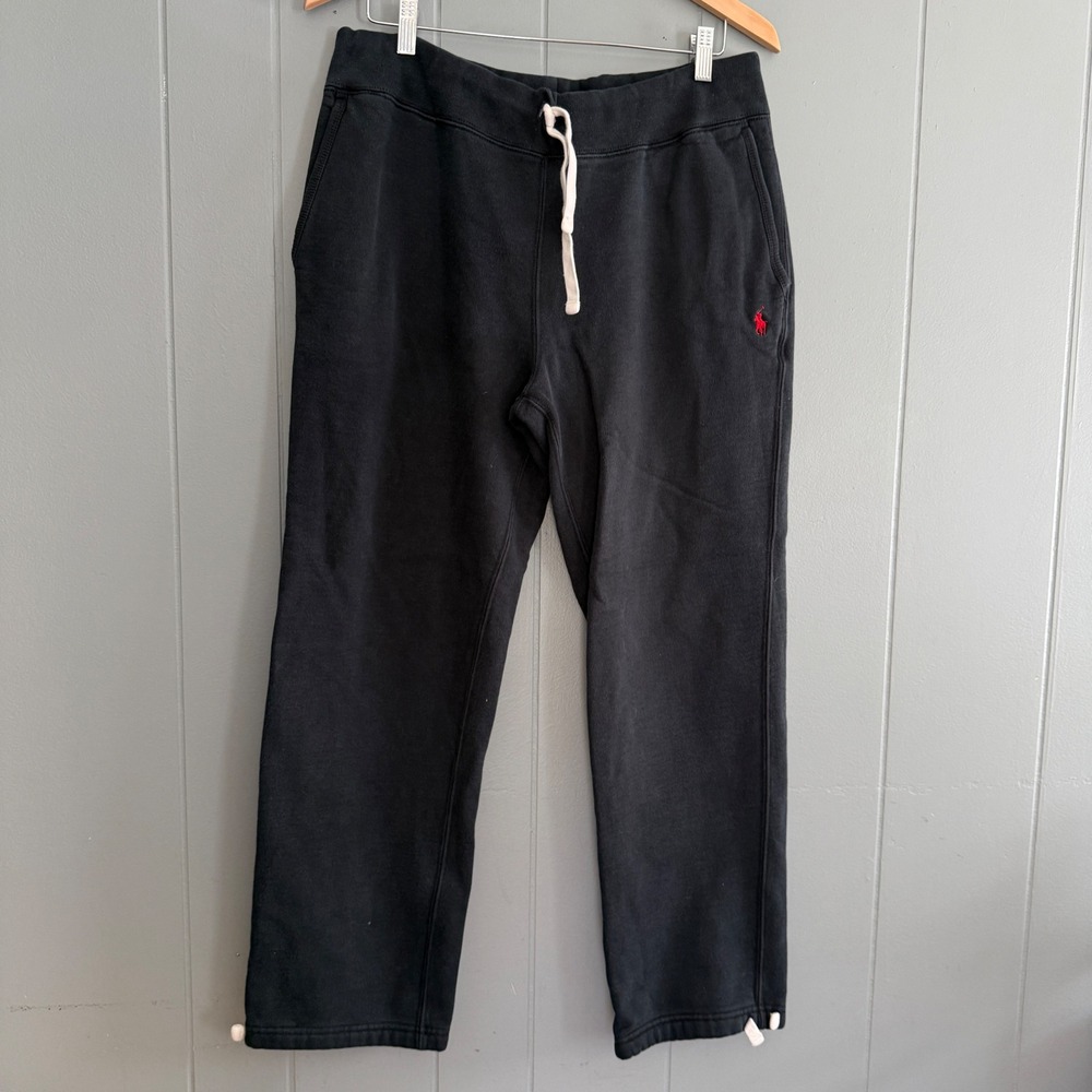 Polo Ralph Lauren Mens Black Fleece Sweatpants Red Pony Straight Leg M Old Money